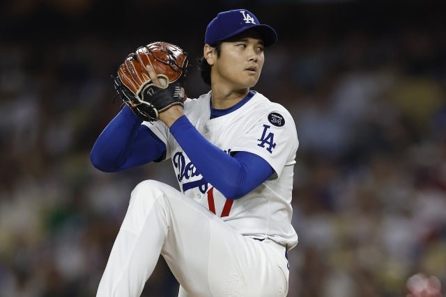 ブルワーズ戦とのNCLS第４戦で先発し、初回から投打で大活躍の大谷。(C)Getty Images