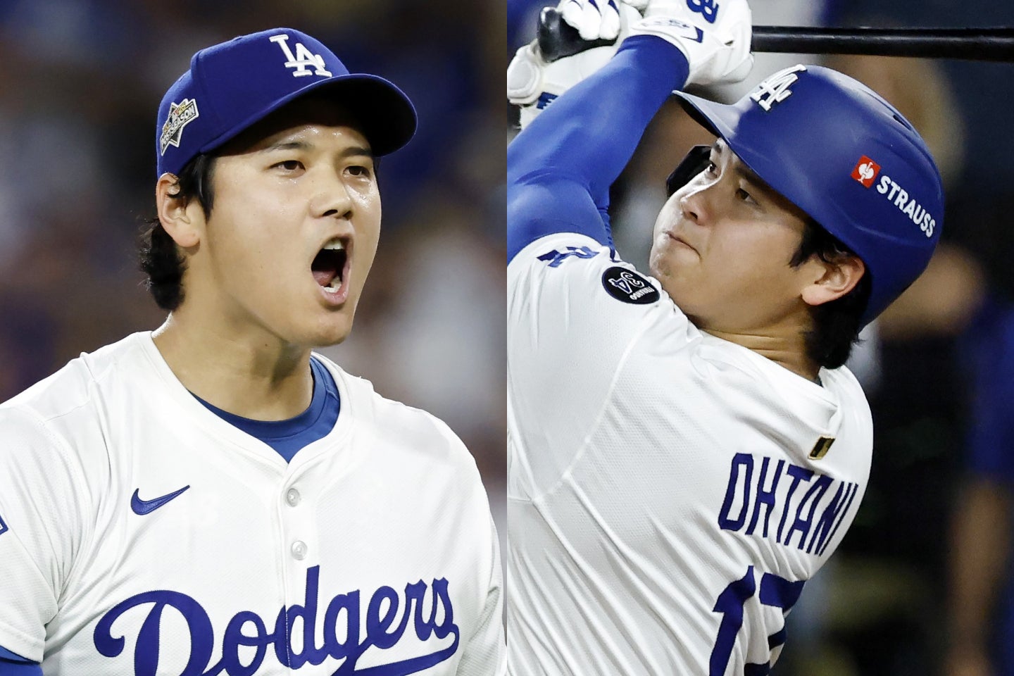 ブルワーズとのNLCS第４戦に先発した大谷は、６回０／３、100球を投げて10奪三振、打者として３本塁打と大活躍。(C)Getty Images