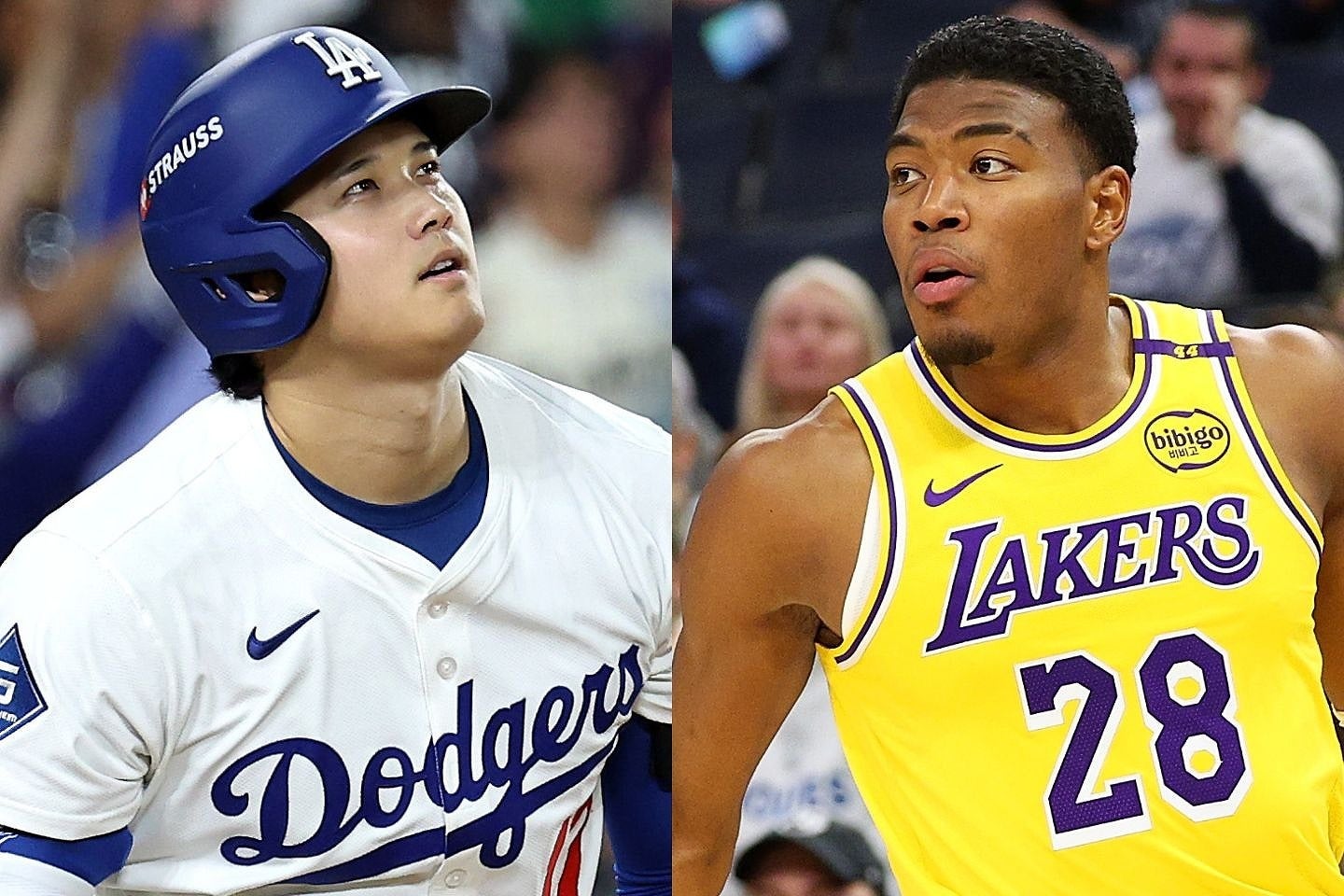 ドジャース大谷（左）の活躍を称賛したNBAレイカーズの八村（右）。(C)Getty Images