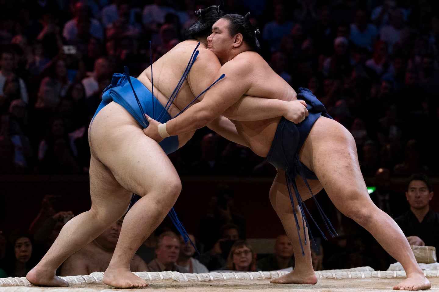 大盛況のなか幕を閉じた英ロンドン公演。千秋楽は横綱同士の対決になった。左は大の里、右は豊昇龍。(C) Getty Images