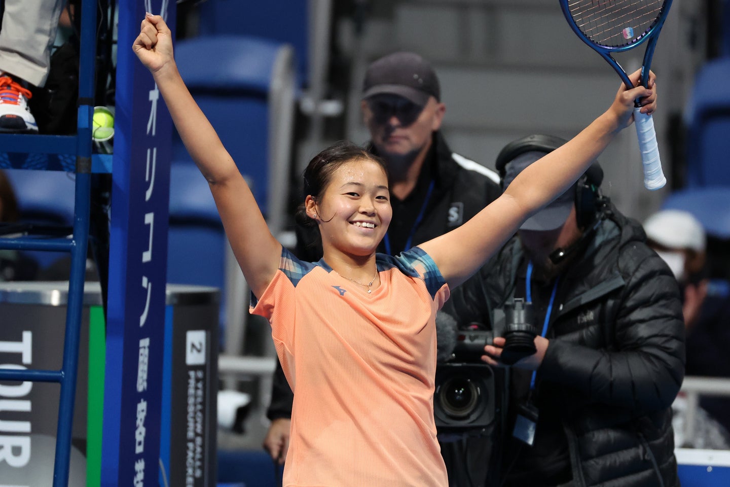 東レPPOの大舞台でプロ転向初勝利を挙げた園部。急成長中のバルトゥンコワをストレートで下し、笑顔が弾けた。写真:滝川敏之