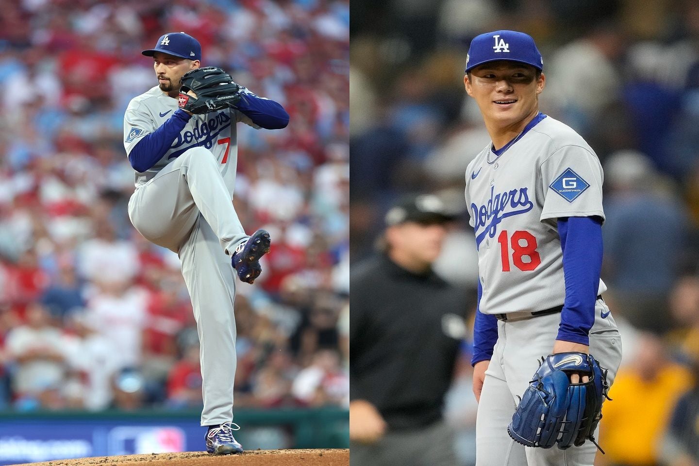 WS第１戦、第２戦に先発予定のスネル（左）と山本（右）。(C)Getty Images