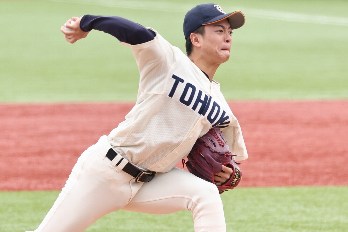 総合力の高さが光る櫻井。6月の全日本大学野球選手権決勝では完投勝ちで東北福祉大に優勝をもたらした。写真:THE DIGEST写真部