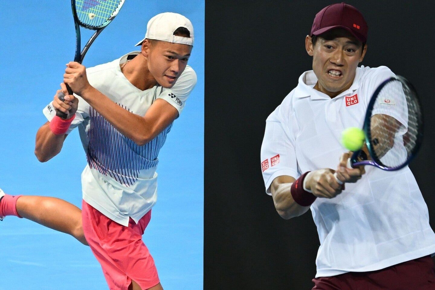 錦織（右）はじめ多くのプロ選手を輩出した盛田正明テニスファンドが2025年度留学生を募集。近年では坂本（左）も支援を受け、海外で腕を磨きプロへと飛躍した。(C)Getty Images