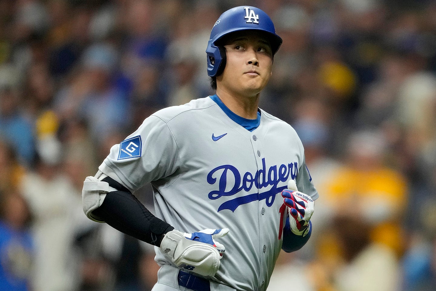 WS第1戦の第1打席は空振り三振だった大谷。(C) Getty Images