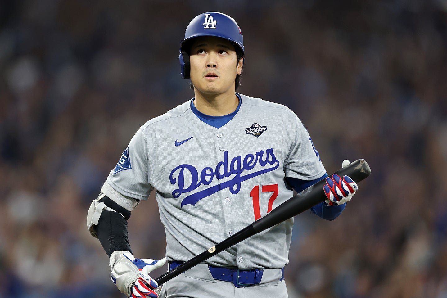 WS第2戦での第1打席はレフトフライだった大谷。(C)Getty Images