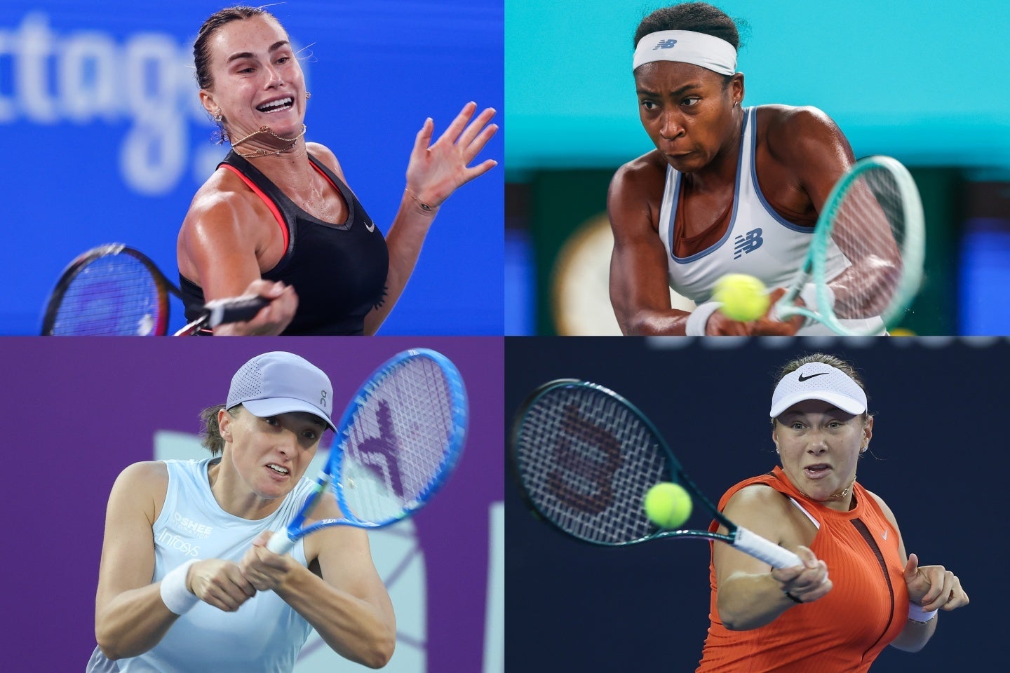 年間上位成績８名による最終戦「WTAファイナルズ」が間もなく開幕。それに先立ち、ナブラチロワ氏がサバレンカ（左上）、シフィオンテク（左下）、ガウフ（右上）、アニシモワ（右下）らを独自の視点で分析した。（C）Getty Images