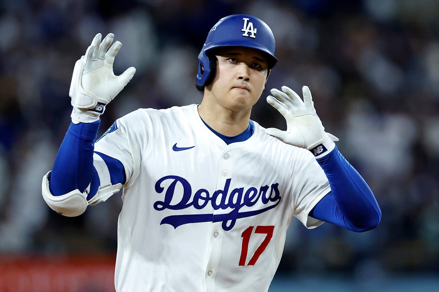 WS第3戦の第4打席で同点ホームランを放った大谷。(C)Getty Images