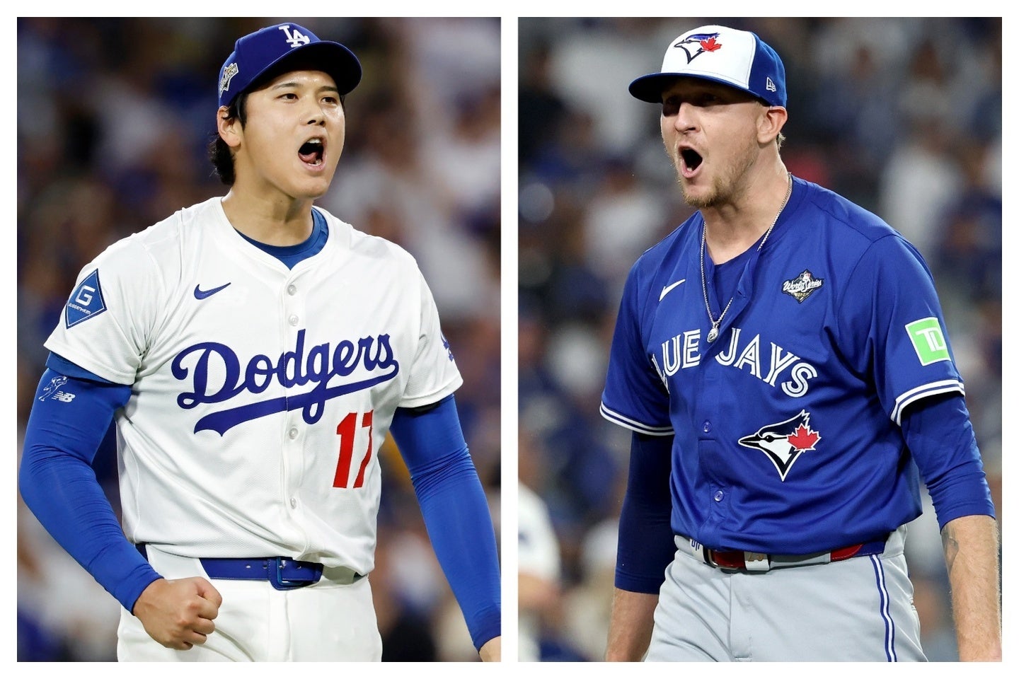 延長18回の死闘直後にマウンドに上がる大谷(左)の投球は? ブルージェイズは第4戦も抑えのホフマン(右)を惜しみなくつぎ込むだろう。写真:GETTY IMAGES