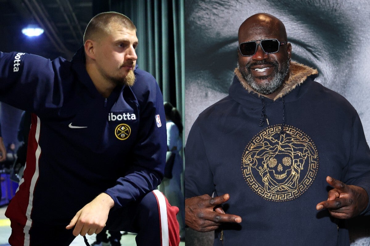 ヨキッチ(左)とシャック(右)の仮想1オン1対決、ポーターJr.は「シャックが勝つ」と予想した。(C)Getty Images