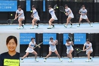 走りながら打つバックのカウンターは「大振りしないことが大切」と清水映里プロ。軸を保って準備し（４コマ目）、早いテンポでボールをヒット（６）。そうするとすぐに戻れる（９）。(C)THE DIGEST