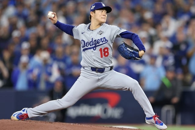 WS第６戦に先発している山本。(C)Getty Images