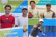 シングルス優勝のシック（写真左の左）と準優勝のブジゲ（同右）。ダブルス優勝は河野／片山ペア（右上）。齋藤はシングルス４強入り（右下）。（C）柳川高校
