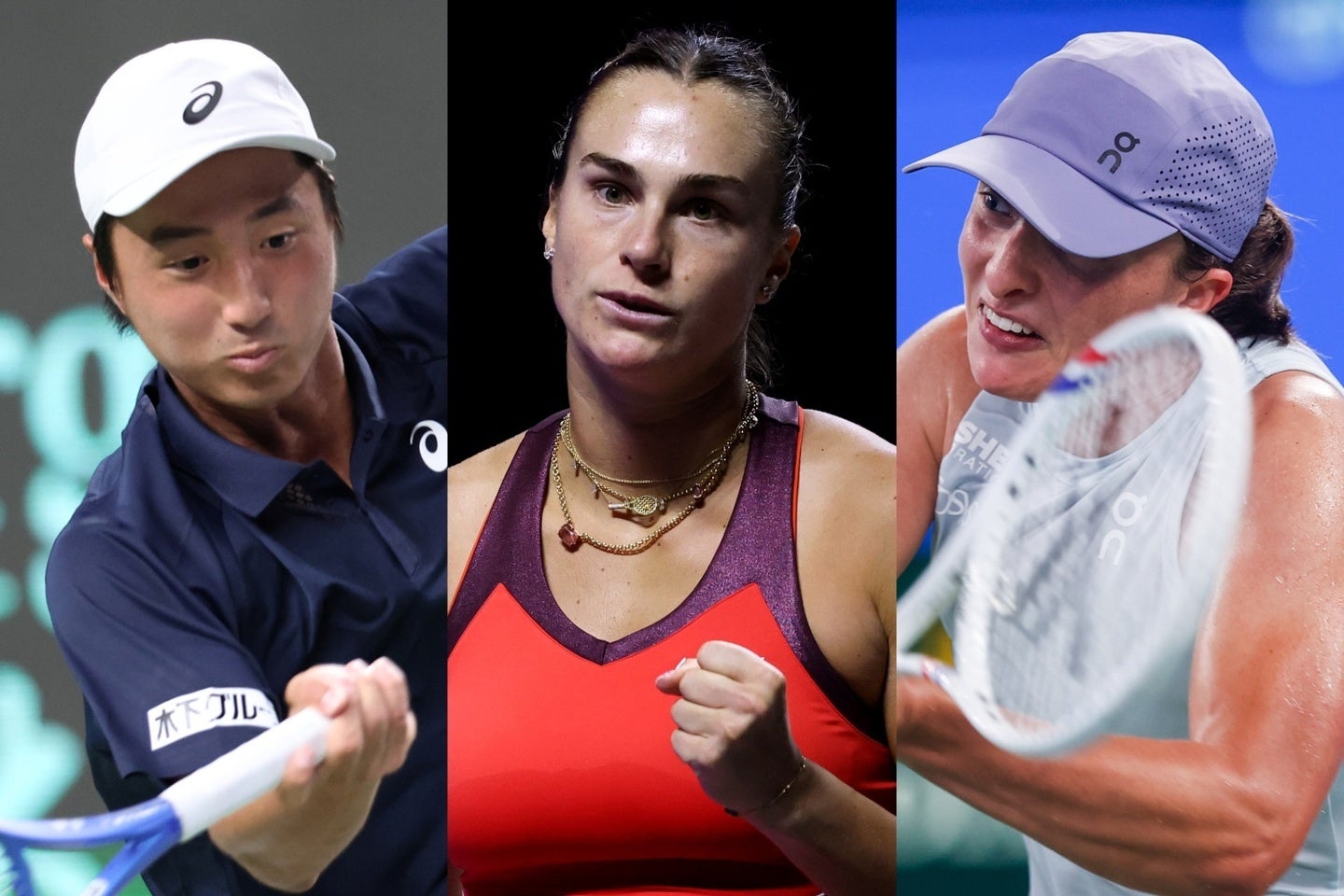 望月（左）はアテネ予選敗退。サバレンカ（中）、シフィオンテク（右）ら８名はWTAファイナルズ。（C）Getty Images