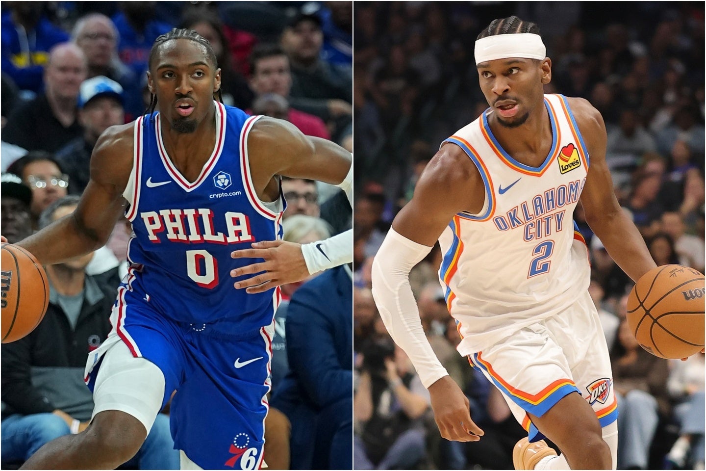 今季第２週のMVPに選ばれたシクサーズのマキシー(左)とサンダーのギルジャス・アレキサンダー(右)。(C)Getty Images