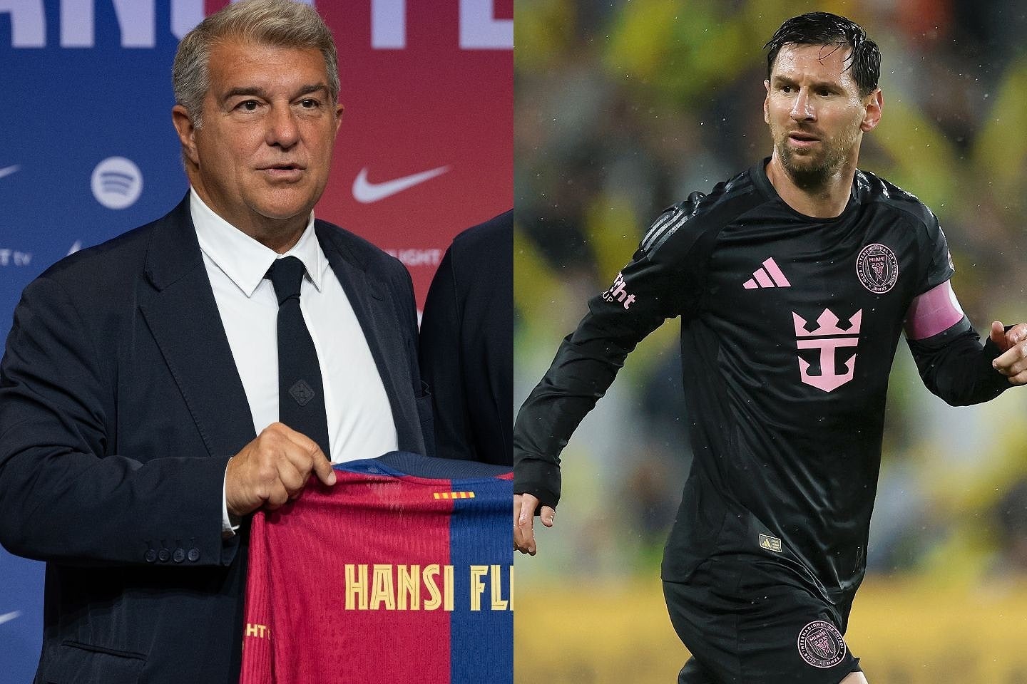 「メッシが会長選に向けて動いている」との報道が事実なら、ラポルタ（左）は苦戦を強いられそうだ。(C)Getty Images