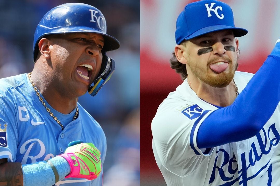 ロイヤルズのスター遊撃手ウィットJr.（右）と正捕手ペレス（左）。（C）Getty Images