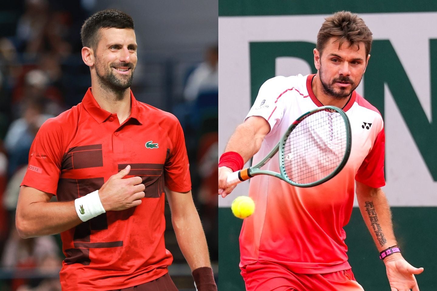 テニス界にビッグ４が君臨する時代に３度にわたり四大大会を制したワウリンカ（右）が過小評価されているとジョコビッチ（左）は考える。(C)Getty Images