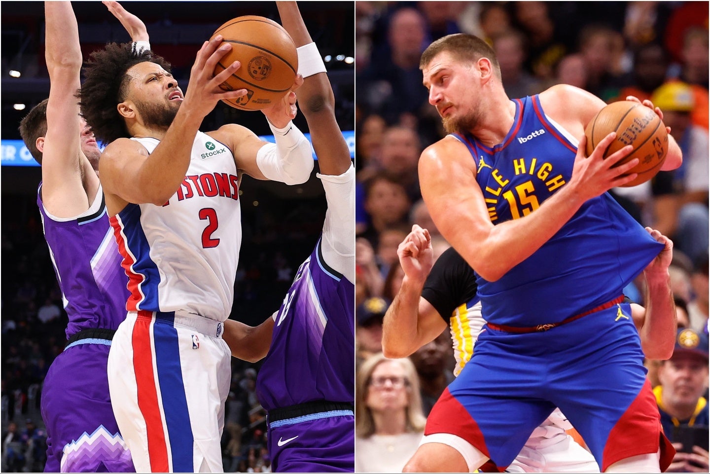 今季第３週のMVPに選ばれたピストンズのカニングハム(左)とナゲッツのヨキッチ(右)。(C)Getty Images