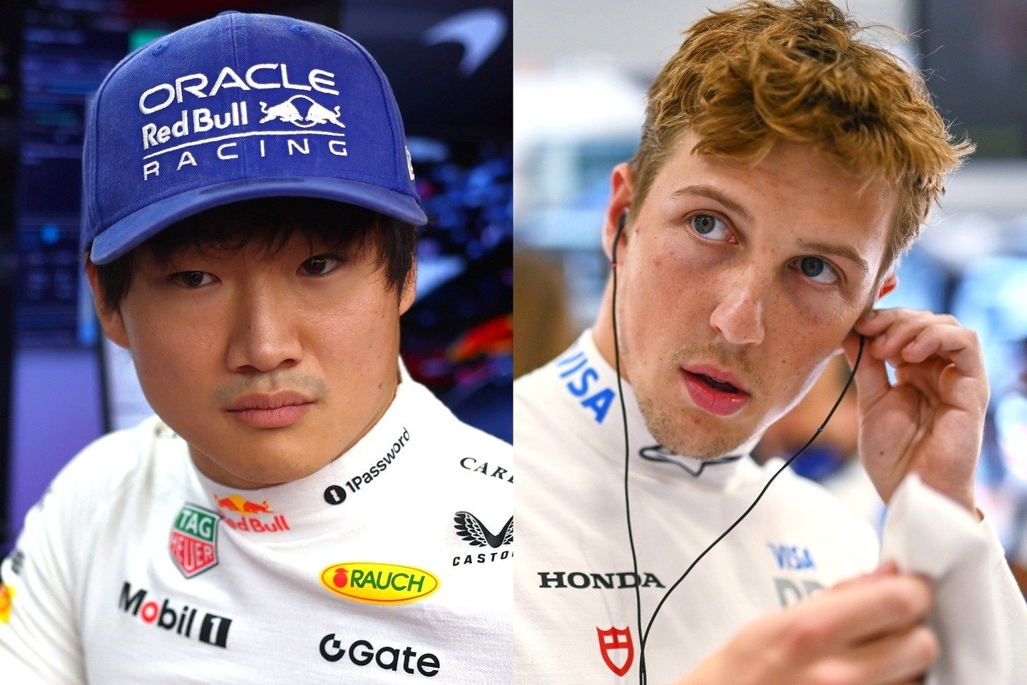 今季途中にローソン（右）のシートを奪う形で昇格を果たした角田（左）。来季はどちらがシートに確保できるか。(C)Getty Images