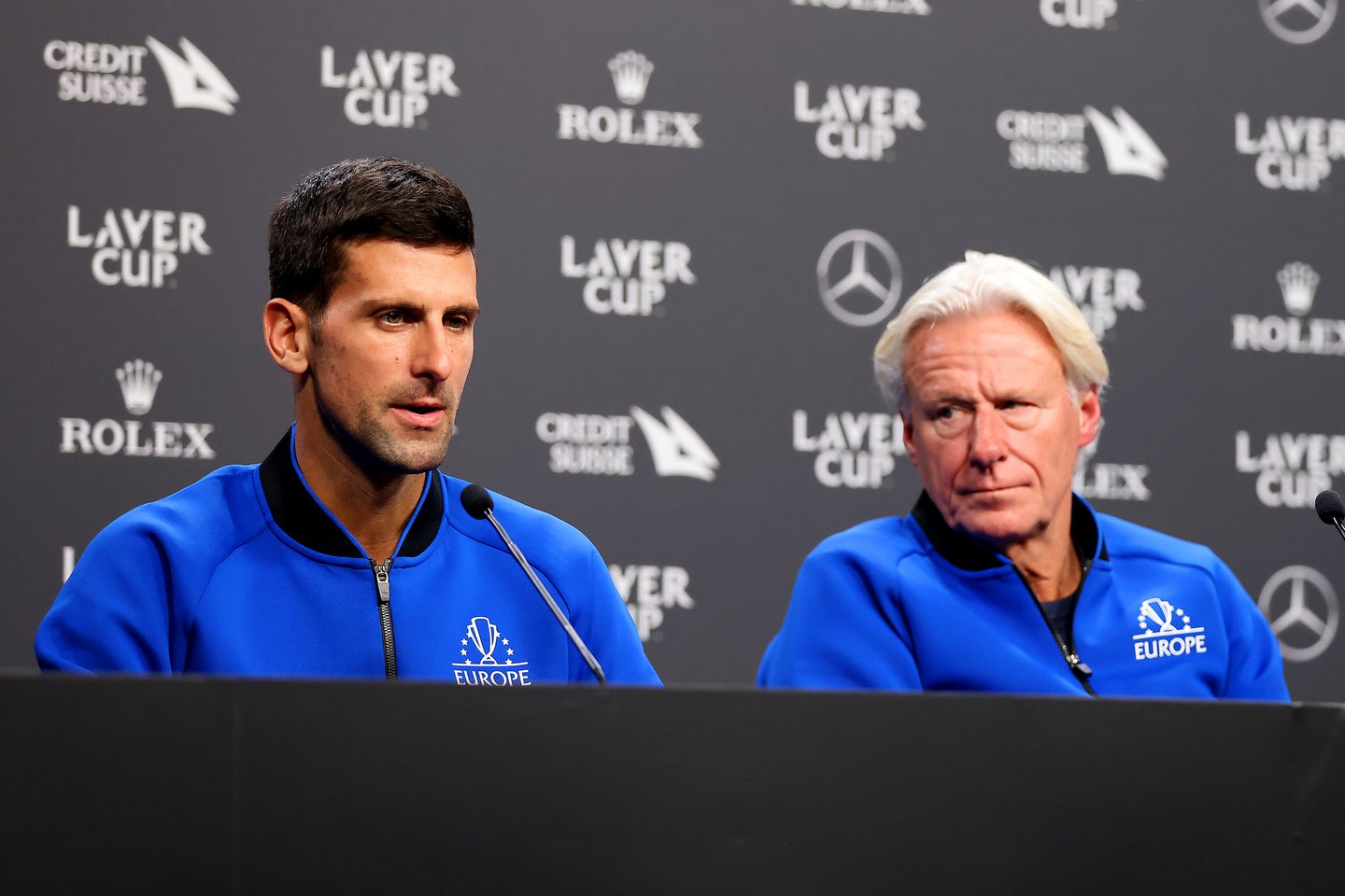 “GOAT論”についてジョコビッチ（左）は「各時代を比較するのは難しい」という見解だ。ただ、ボルグ（右）が早く引退しなければ可能性はあったとも語る。(C)Getty Images