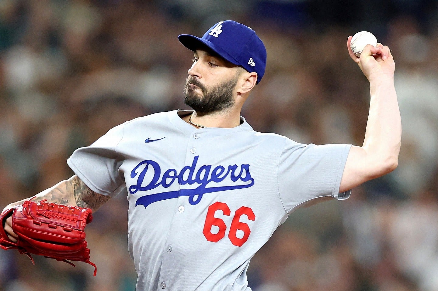 昨オフ４年契約でドジャースに入団したスコット。リリーフ投手と長期契約するリスクの高さを露呈する１年となった。(C)Getty Images