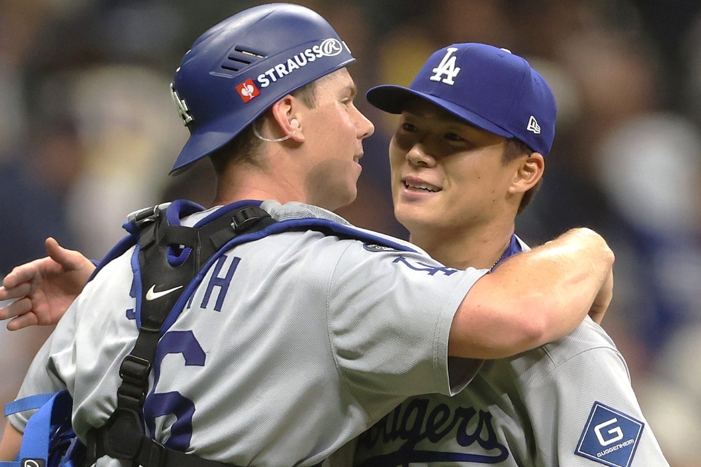 オールMLBに選ばれたドジャースの山本とスミス。(C)Getty Images
