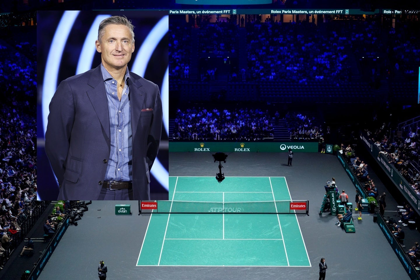 ATP会長のガウデンツィ氏は（写真左上）は、パリ大会（写真）をはじめとするマスターズ1000で、トップ選手の負担軽減を目的とした“１・２回戦免除”を含む新制度を協議中であると明かした。（C）Getty Images