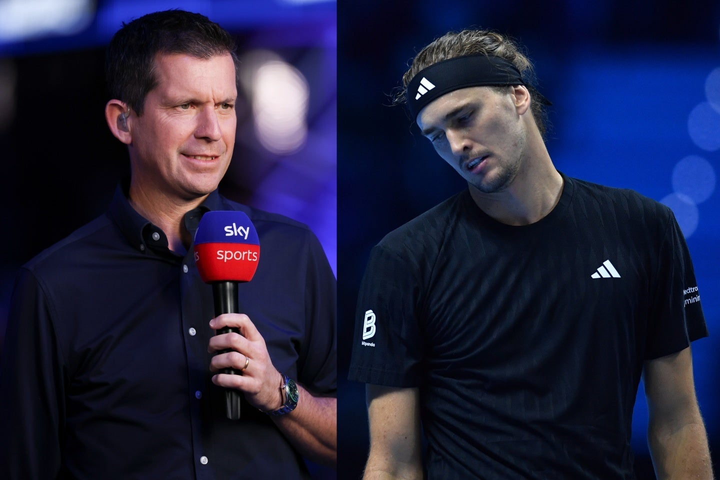 ATPファイナルズの予選リーグで敗退したズベレフ（右）に、英レジェンド・ヘンマン氏（左）が厳しい評価。戦略の不透明さとフォアハンドの弱さを指摘した。（C）Getty Images