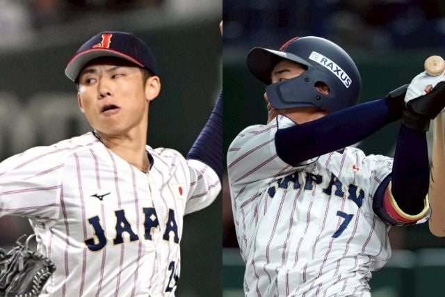 韓国戦で先発し３回を完全投球した曽谷（左）。２安打を放った西川（右）。(C)Getty Images
