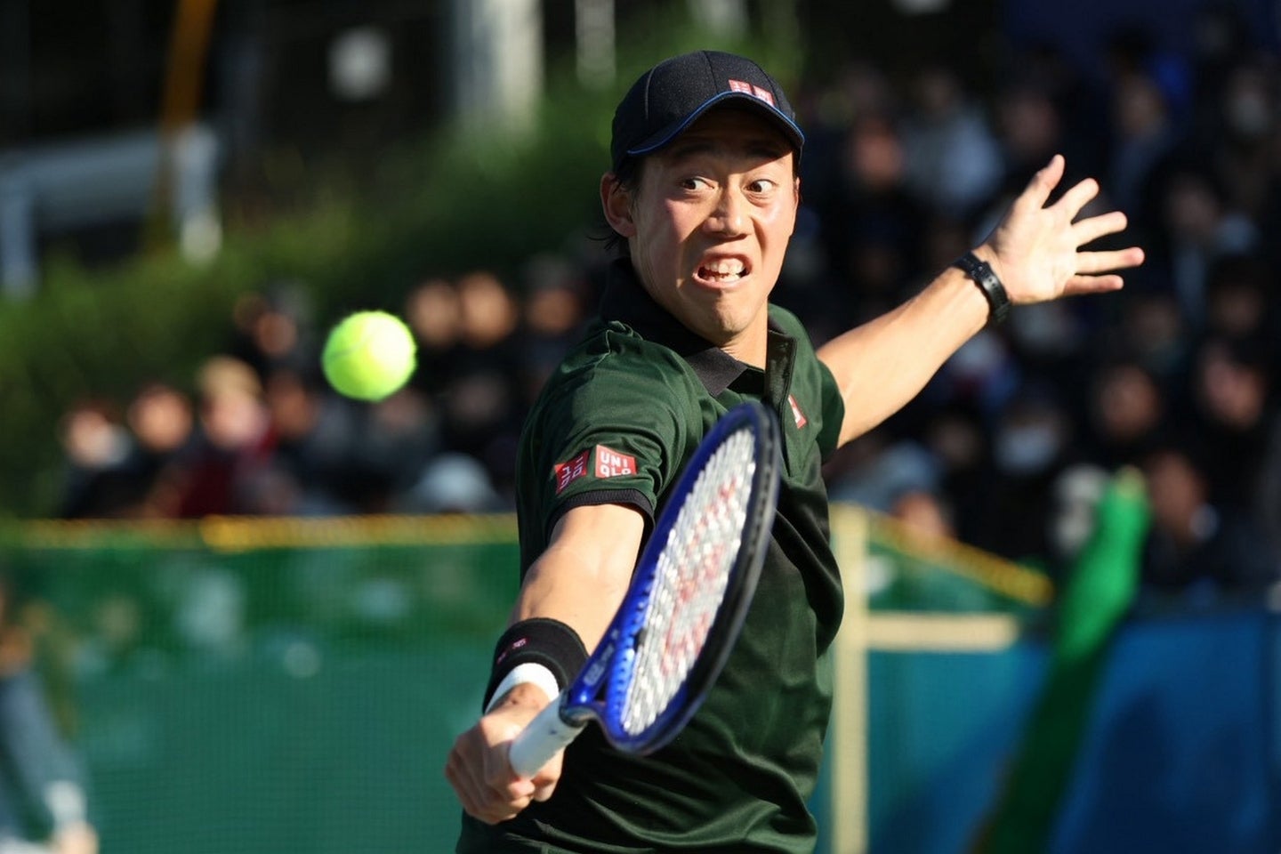 慶應チャレンジャー２回戦で374位の韓国選手に快勝した錦織圭。「１試合ずつ、内容の濃いプレーをしていきたい」と言う。写真：滝川敏之