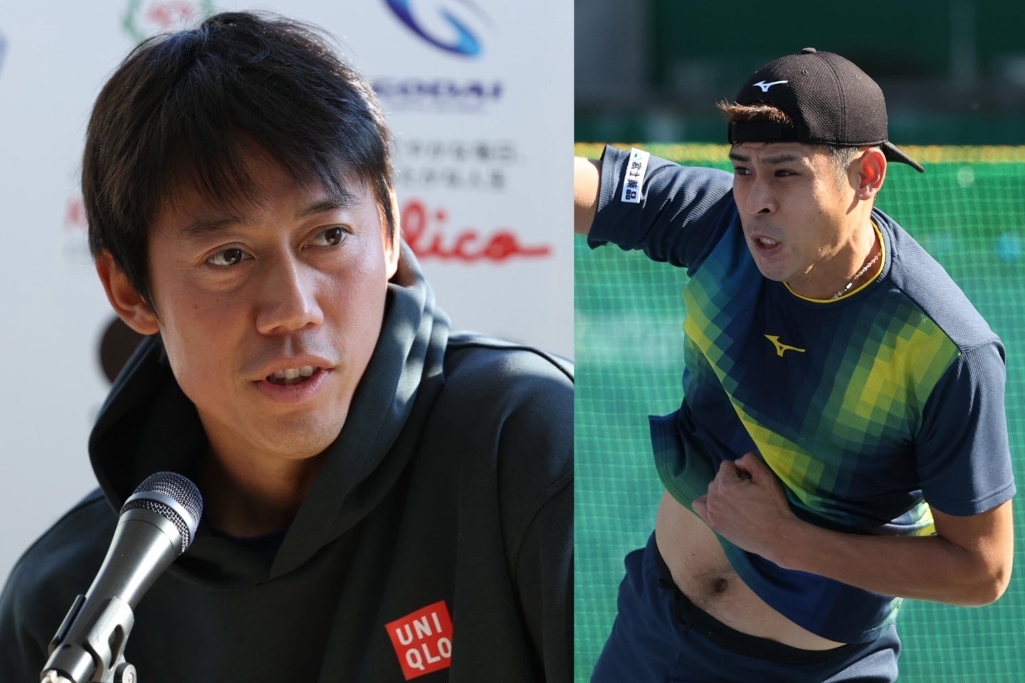 大会の規模や観客の数に関係なく、「テニスを楽しんでいるかどうか」を指標とする錦織（左）。次戦はIMGアカデミーの後輩・内田（右）との３回戦に臨む。写真：滝川敏之