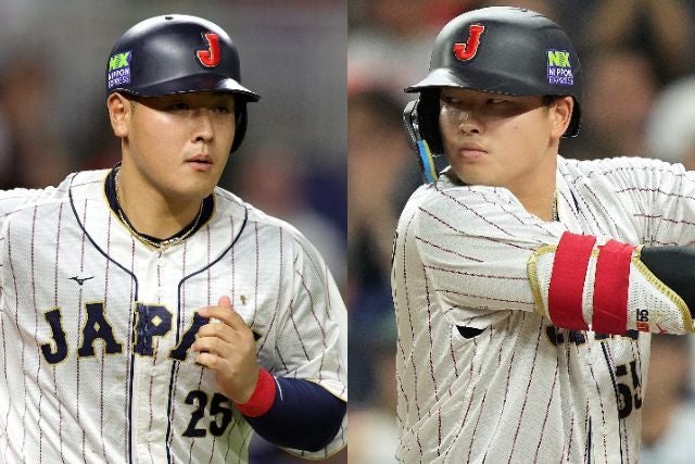ともに今冬にポスティングシステムを利用してMLB移籍を目指す岡本（左）と村上（右）。(C)Getty Images