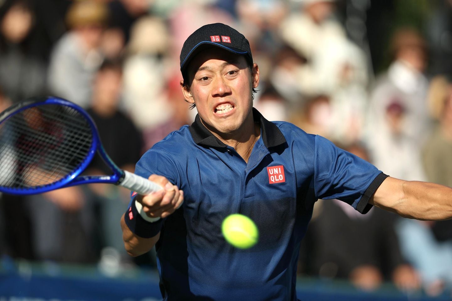 拠点とする米国IMGでは練習を共にするという内田海智と初対戦した錦織圭は、大事な場面で決め切れずストレートで敗れ４強入りを逃した。写真＝滝川敏之