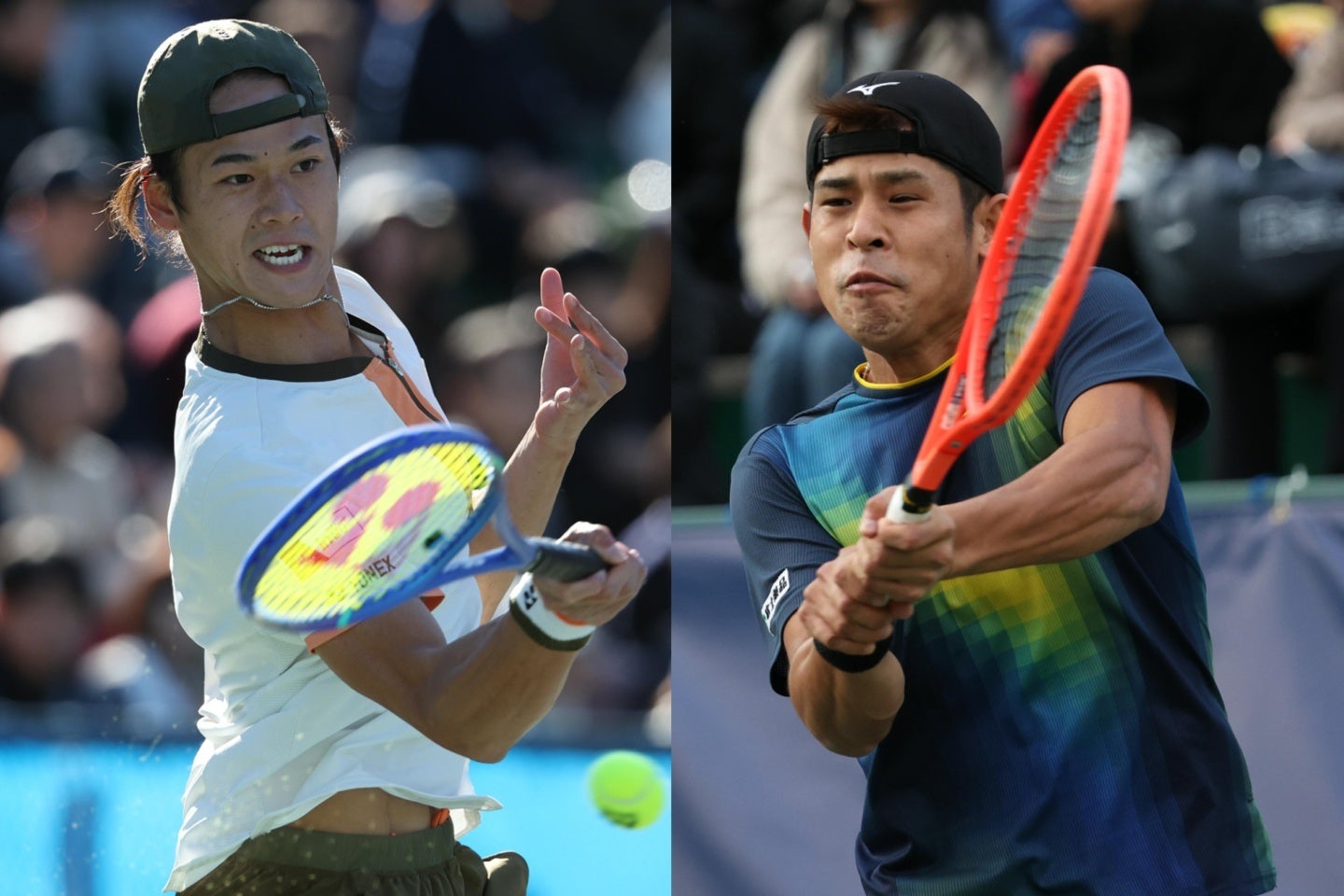 成長著しい坂本（左）は２試合連続の逆転勝ちで決勝へ。内田（右）も錦織撃破の勢いそのままに準決勝を圧倒。決勝は互いの成長を示す一戦となる。写真＝滝川敏之