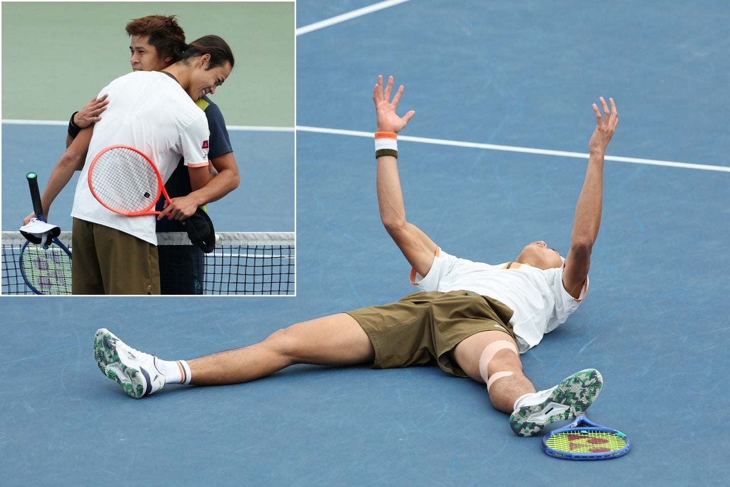 好調の内田海智にリードを許したが、逆転で勝利した坂本は、大の字に寝転んで「よく頑張ったぞー！」と雄たけびを上げた。写真：滝川敏之