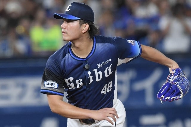 今オフにメジャー挑戦を目指している今井。高身長なメジャー打者に有効な投球を考えているという。写真：鈴木颯太朗