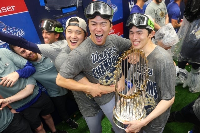 ドジャースの２連覇に貢献した大谷、山本、佐々木。(C)Getty Images