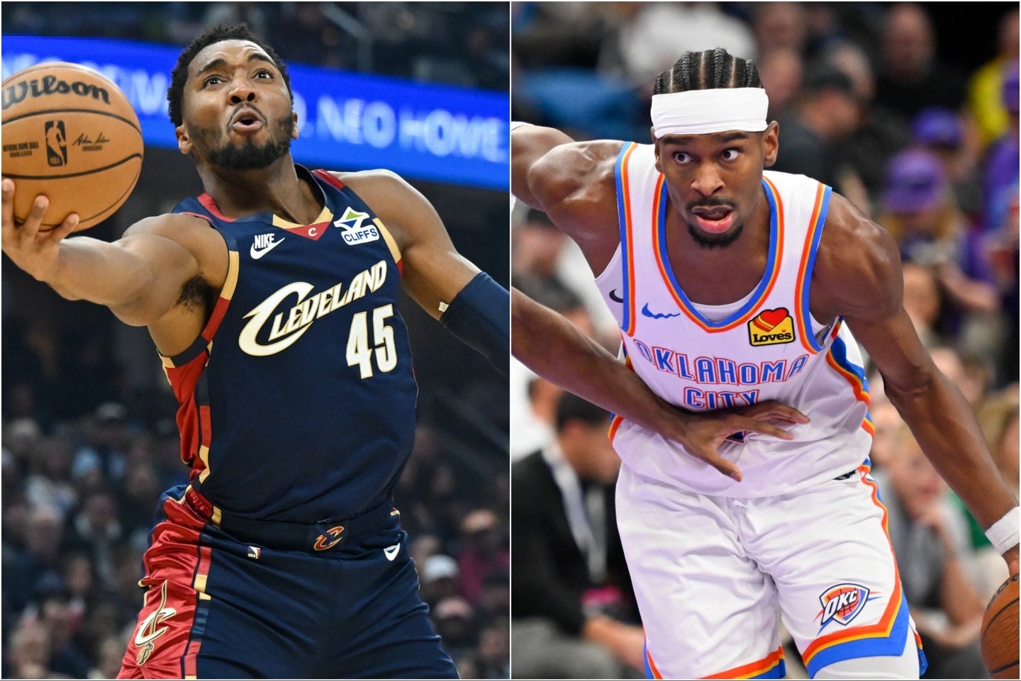 今季第５週のMVPに選ばれたキャバリアーズのミッチェル(左)とサンダーのギルジャス・アレキサンダー(右)。(C)Getty Images