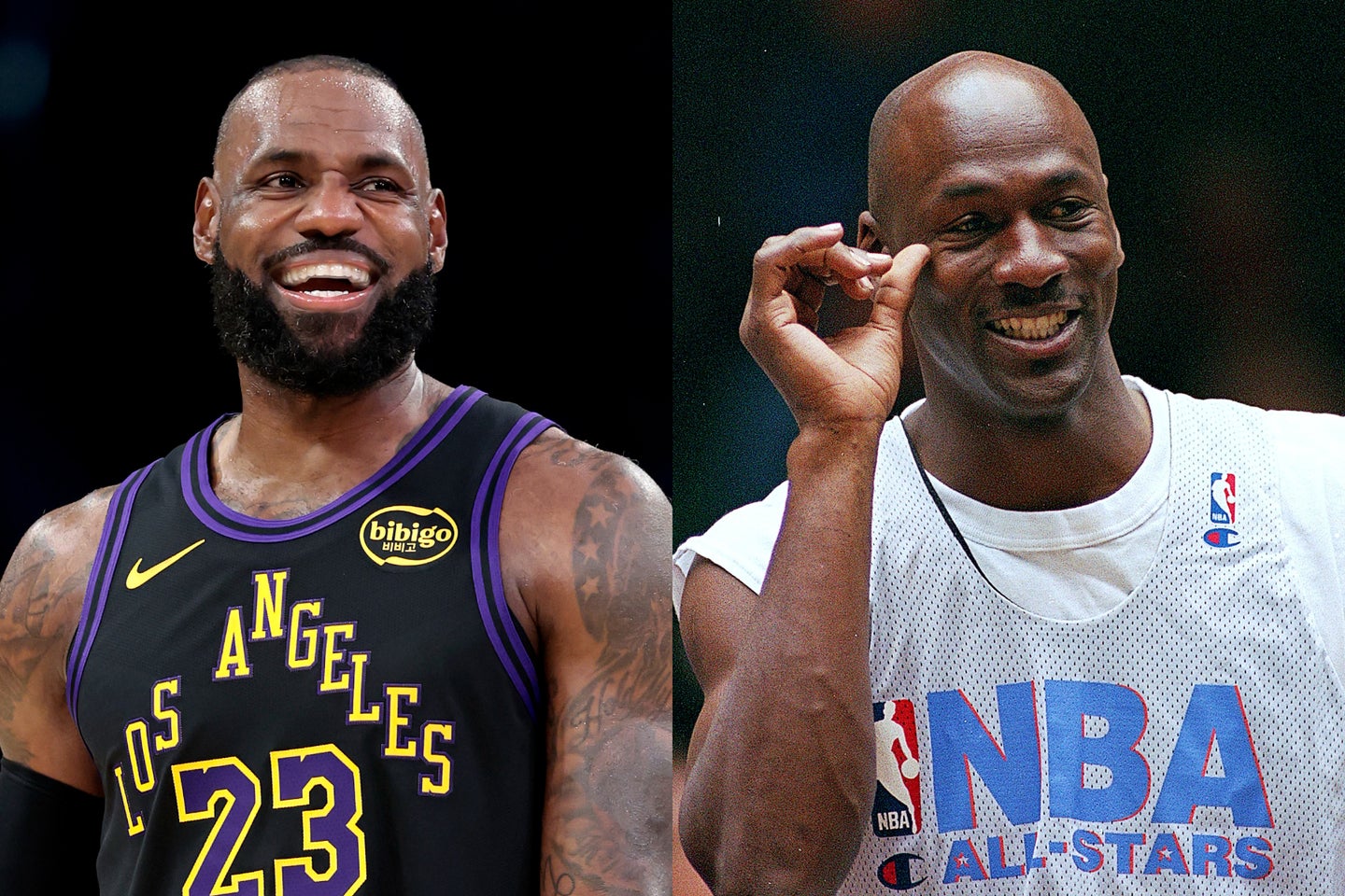 GOATの代表格に挙げられるレブロン(左)とジョーダン(右)。元ブルズのブラウンの見解は？(C)Getty Images