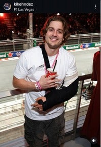 F1観戦を報告したK・ヘルナンデス。写真：本人SNSのスクリーンショット（＠kikehndez）