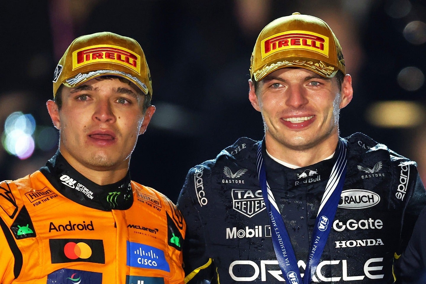 現在ドライバーズランキング首位のノリス（左）と同３位のフェルスタッペン（右）。(C)Getty Images