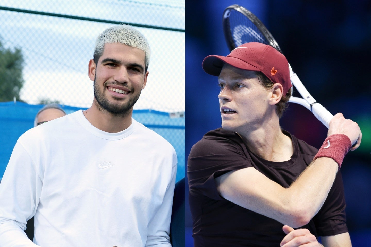 今季を年間１位で終えたアルカラス（左）が、宿命のライバルであるシナー（右）の完成度を称賛。激闘を重ねた相手の強さを語り、来季への対戦にも意欲を示した。（C）Getty Images