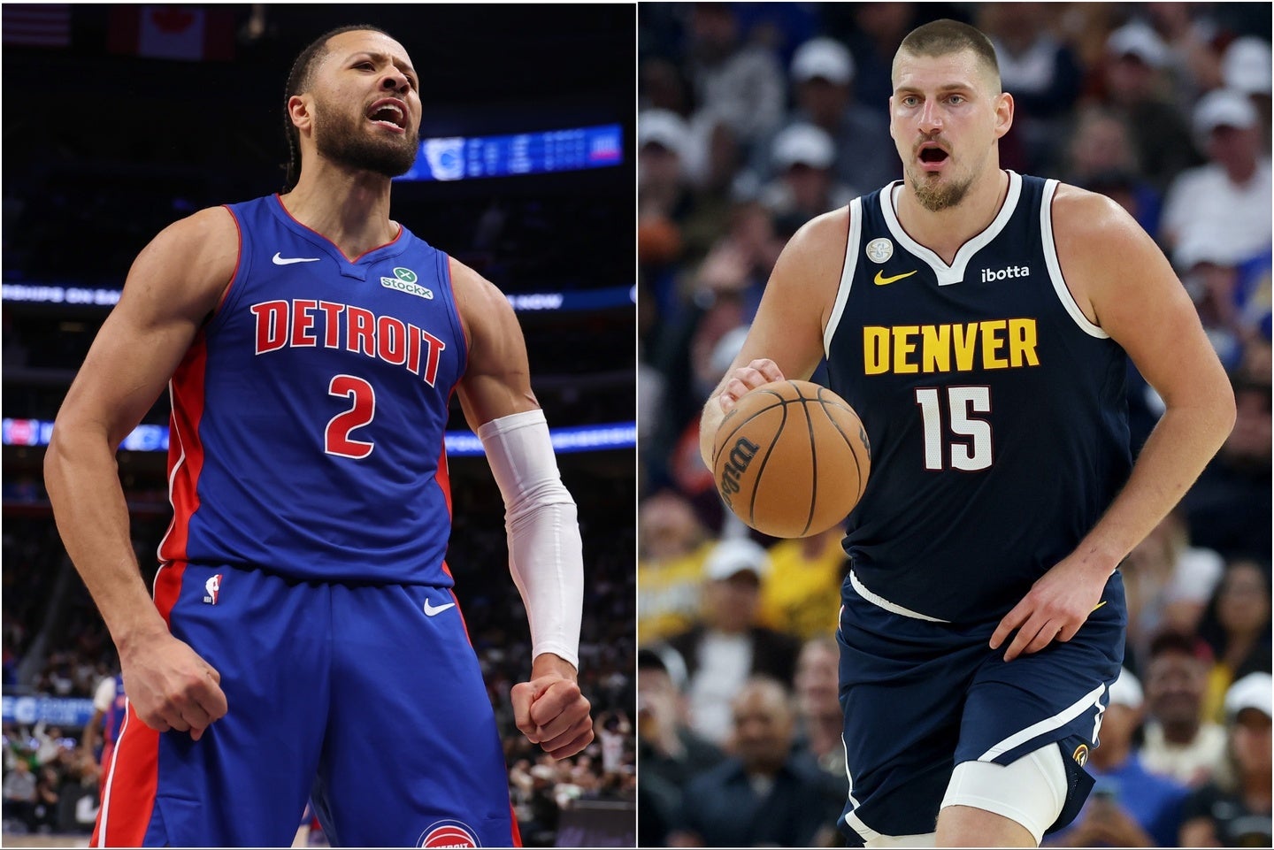 10/11月の月間MVPに選ばれたピストンズのカニングハム(左)とナゲッツのヨキッチ(右)。(C)Getty Images