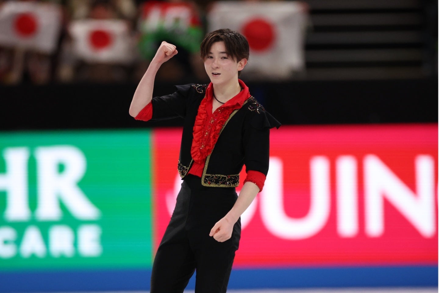 演技後、中田は会心演技にガッツポーズをみせた。写真：永島裕基