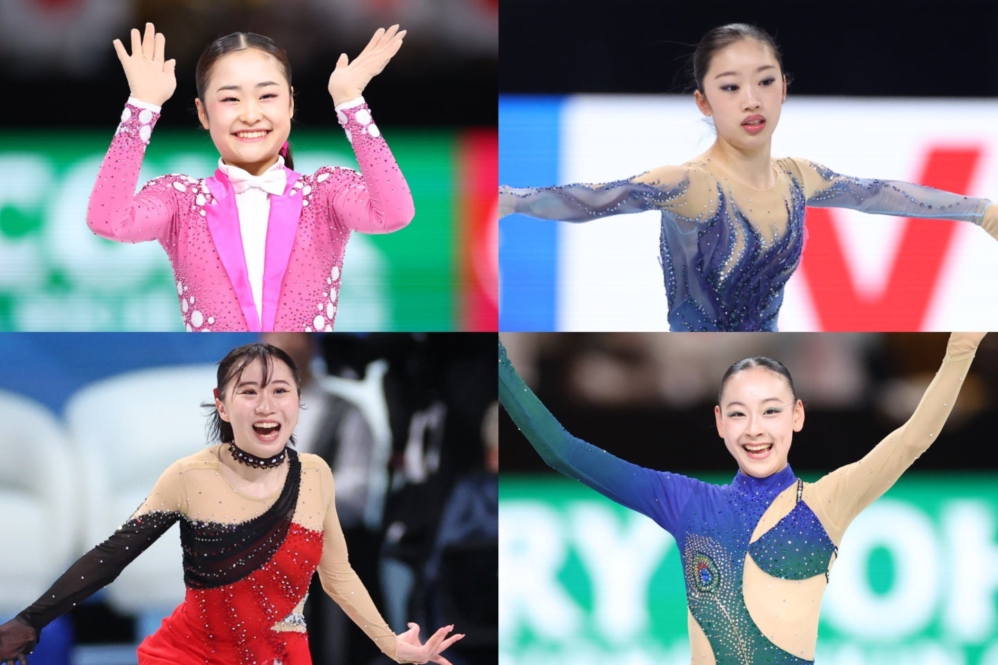 ジュニア女子は日本が１位から４位までを独占した。左から時計回りに島田、岡田、岡、金沢。写真：永島裕基