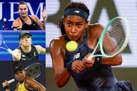 トップ15のうち10人がテニス選手で、トップ３も独占。１位はガウフ（右）、２位サバレンカ（左上）、３位シフィオンテク（左中）、10位には大坂（左下）が入った。（C）Getty Images