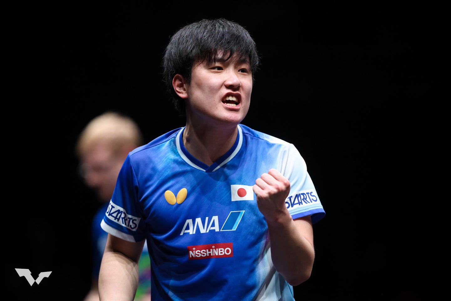 過去シングルス全敗だった天敵から初勝利を挙げた張本。(C)WTT