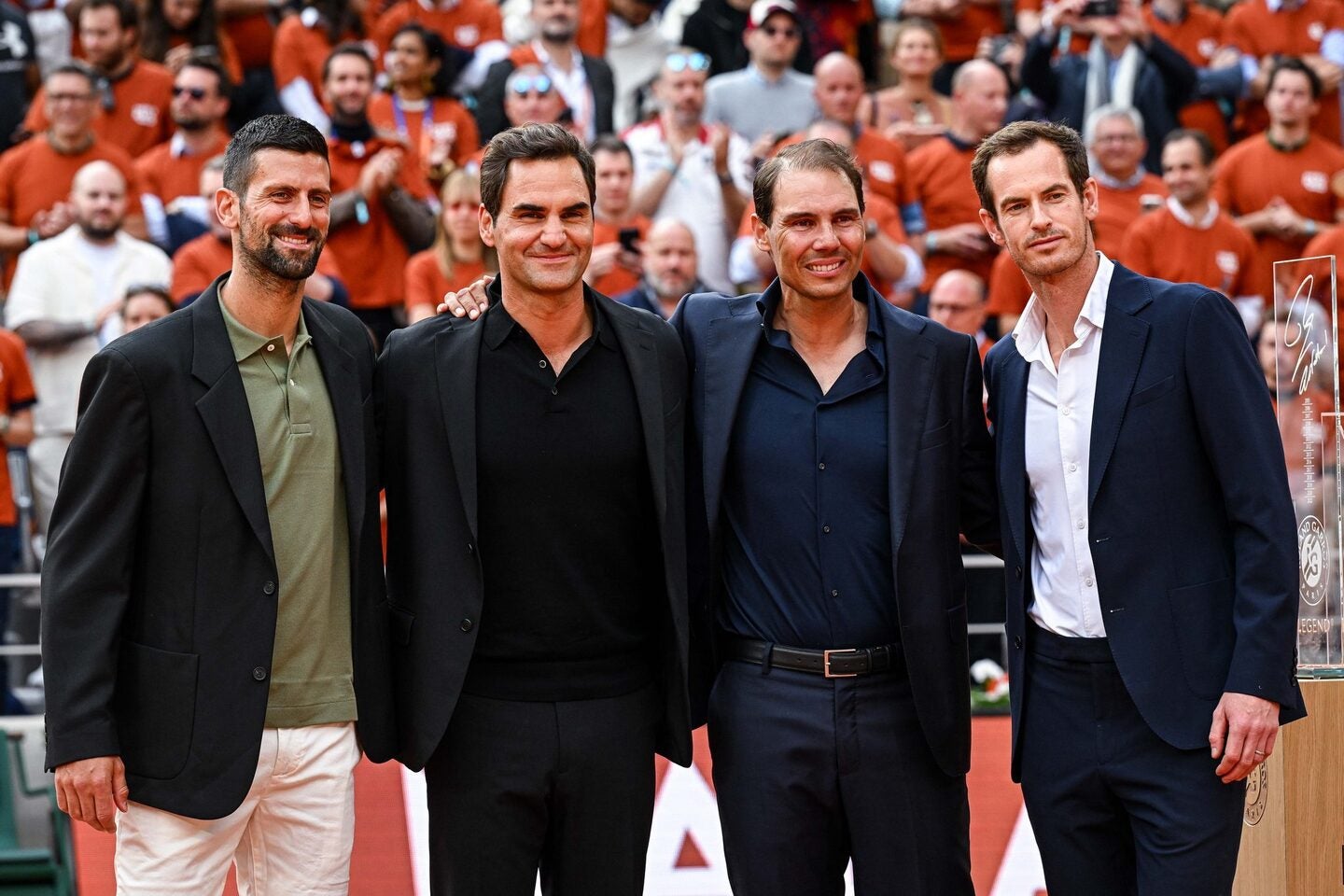 今でこそ親しく交わるビッグ４だが、現役時代の関係性はもっとシビアだった。マリー（右端）は「フェデラーはジョコビッチともナダルとも一度も練習しなかった」と明かす。(C)Getty Images