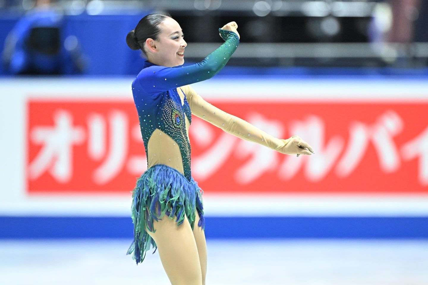 岡は演技後、会心の出来にガッツポーズが出た。写真：金子拓弥（THE DIGEST写真部）